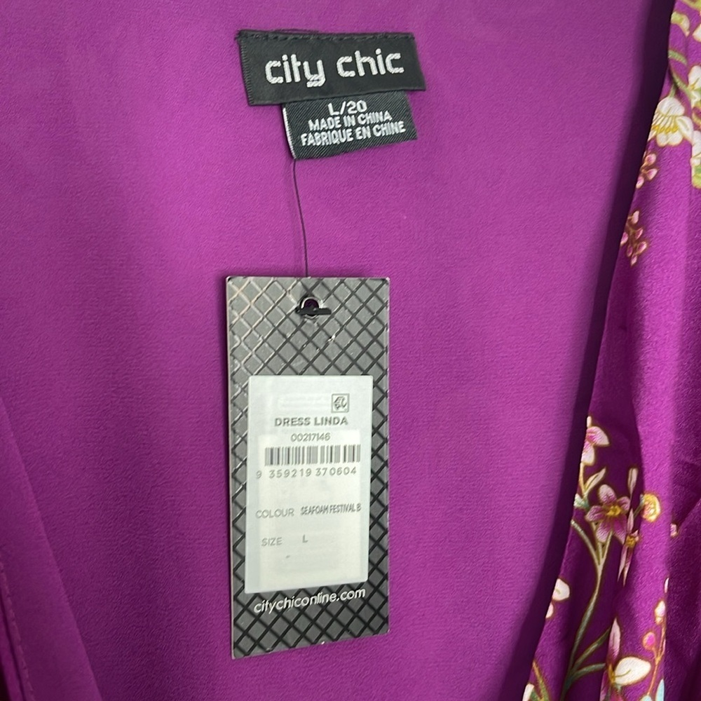 City Chic Linda Floral Faux-Wrap Shift Purple In Seafoam Festival Dress Size 20 - Picture 4 of 6